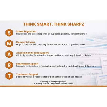 Sharpz Brain Supplement I Phospholipid (Phosphatidylserine) Iron Supplement 30 Chewable Tablets