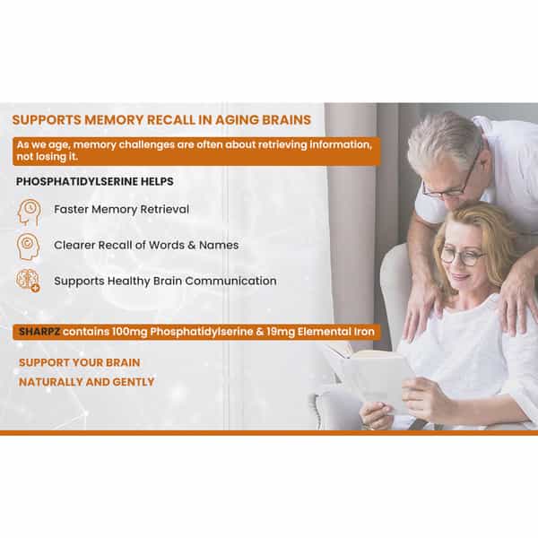 Sharpz Brain Supplement I Phospholipid (Phosphatidylserine) Iron Supplement 30 Chewable Tablets
