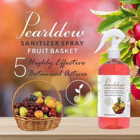 Pearldew Sanitizer Spray (Fruit Basket) 500 Ml | Aloe & Neem | Paraben Free (Pack Of 4)