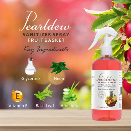 Pearldew Sanitizer Spray (Fruit Basket) 500 Ml | Aloe & Neem | Paraben Free (Pack Of 4)