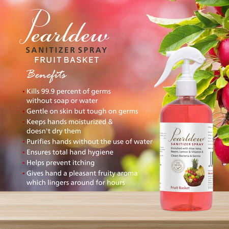 Pearldew Sanitizer Spray (Fruit Basket) 500 Ml | Aloe & Neem | Paraben Free (Pack Of 4)