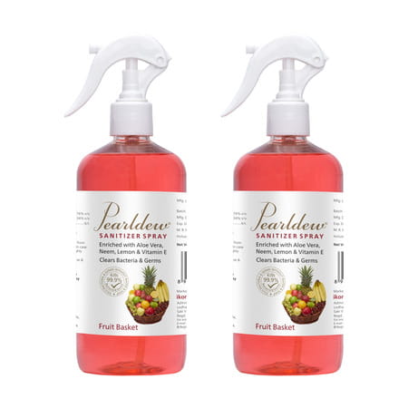 Pearldew Sanitizer Spray (Fruit Basket) 500 Ml | Aloe & Neem | Paraben Free (Pack Of 4)