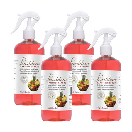 Pearldew Sanitizer Spray (Fruit Basket) 500 Ml | Aloe & Neem | Paraben Free (Pack Of 4)