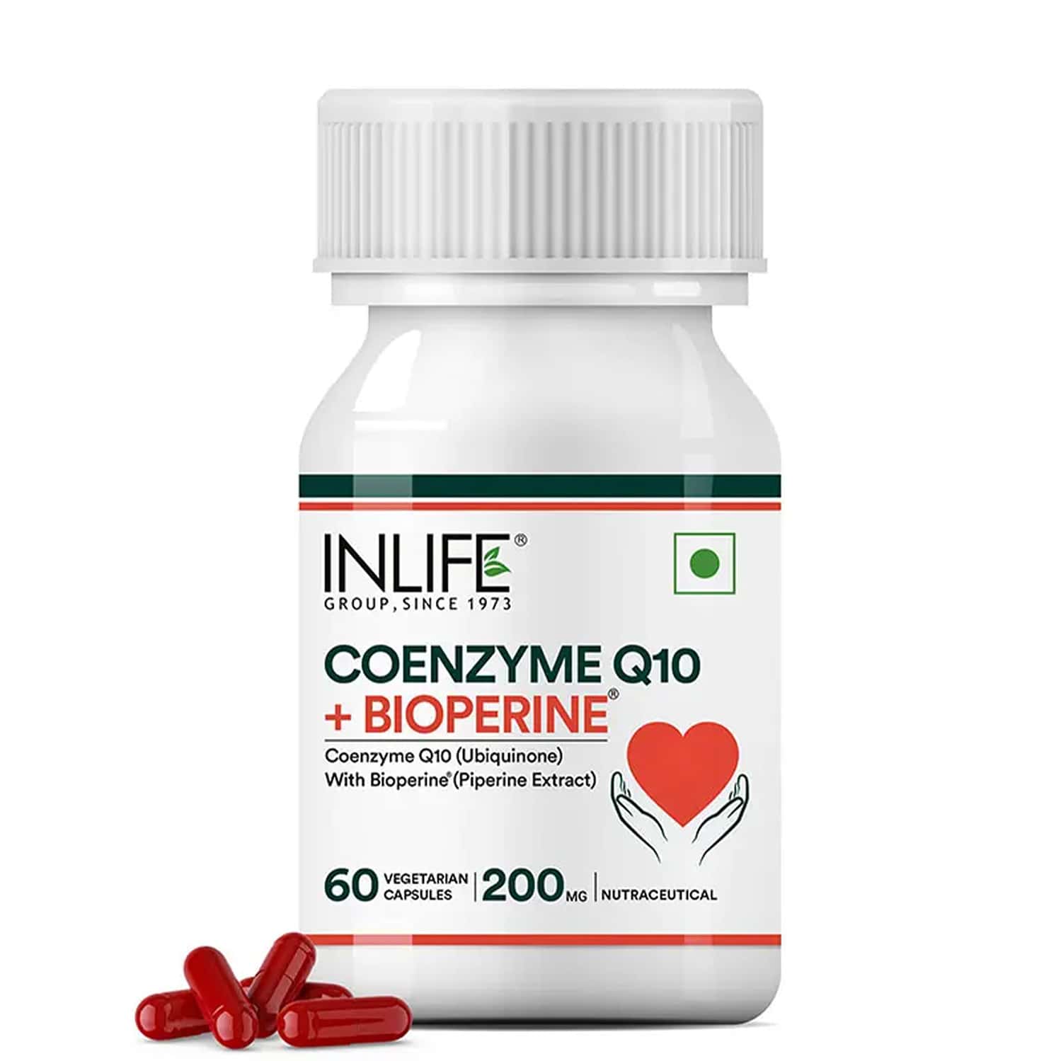 Inlife Coenzyme Q10 Coq10 200mg With Bioperine (piperine) 8mg Supplement - 60 Vegetarian Capsules