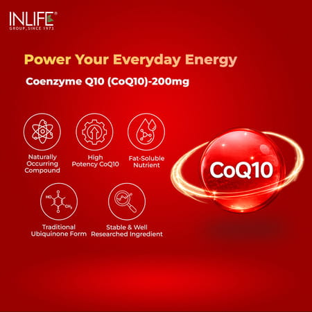 Inlife Coenzyme Q10 Coq10 200Mg With Bioperine (Piperine) 8Mg Supplement - 60 Vegetarian Capsules