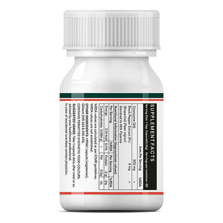 Inlife Coenzyme Q10 Coq10 200Mg With Bioperine (Piperine) 8Mg Supplement - 60 Vegetarian Capsules