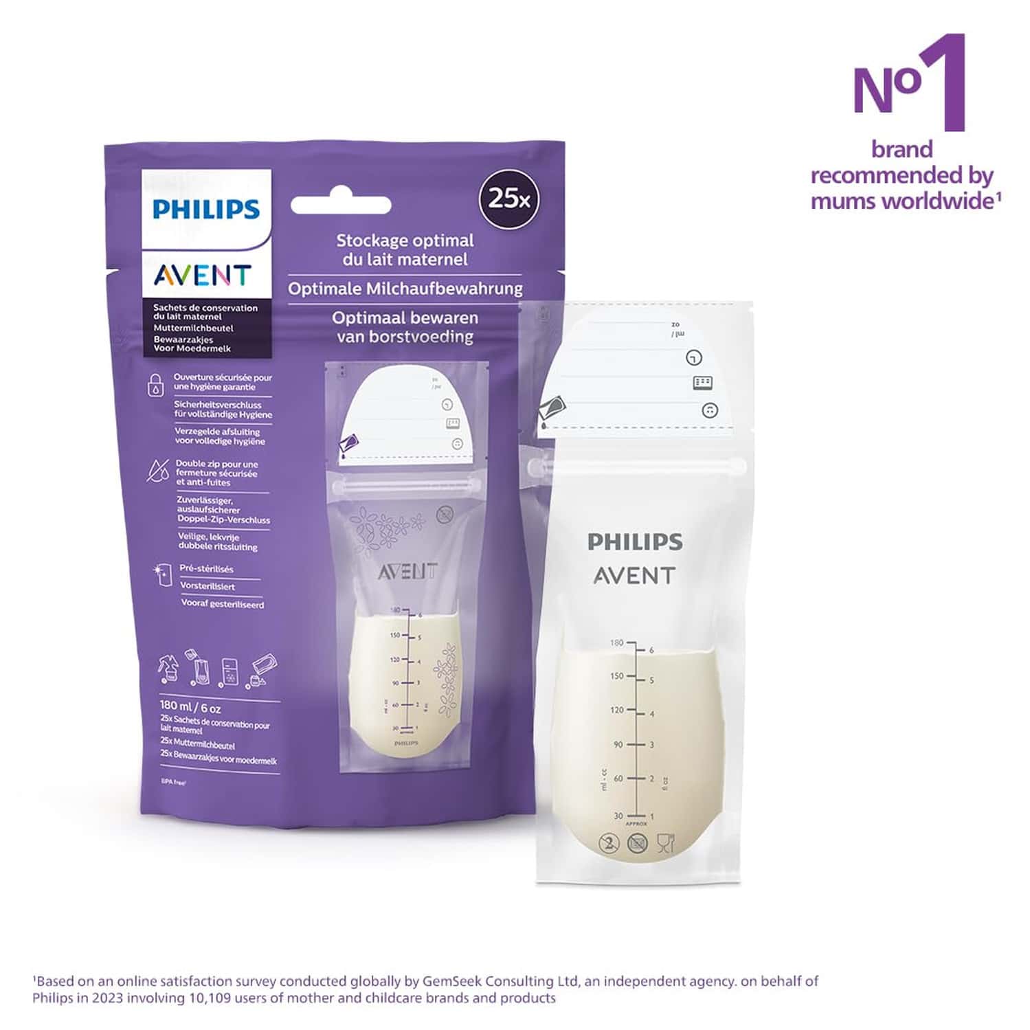 Philips Avent Breast Milk Storage Bags - 25 Bags | Ultimate Protection For Breast Milk | Scf603/25