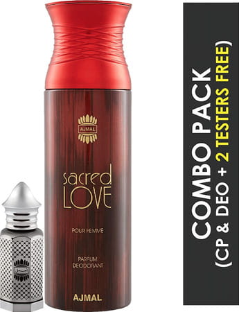 Ajmal Asher Cp Oil Alcohol-Free Attar 12ml For Unisex And Sacred Love Deodorant 200ml For Women