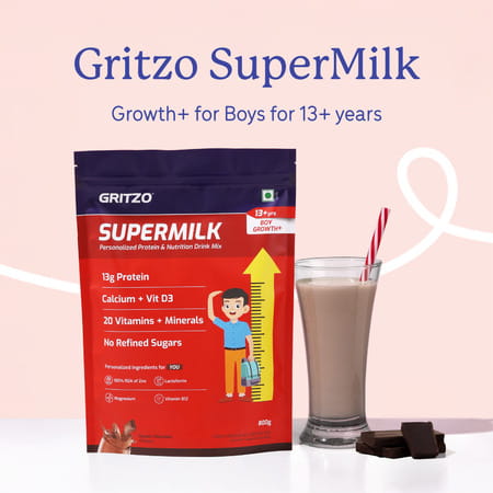 Gritzo Supermilk Growth+ (13+y Boys) (double Chocolate | 800g) With Super Gummies| Pack Of 2