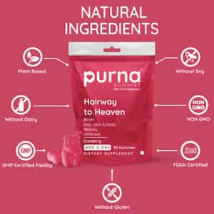 Purna Gummies 5000mcg Biotin Cranberry Gummies With Vitamin B12 For Hair Skin & Nail 30 Gummies