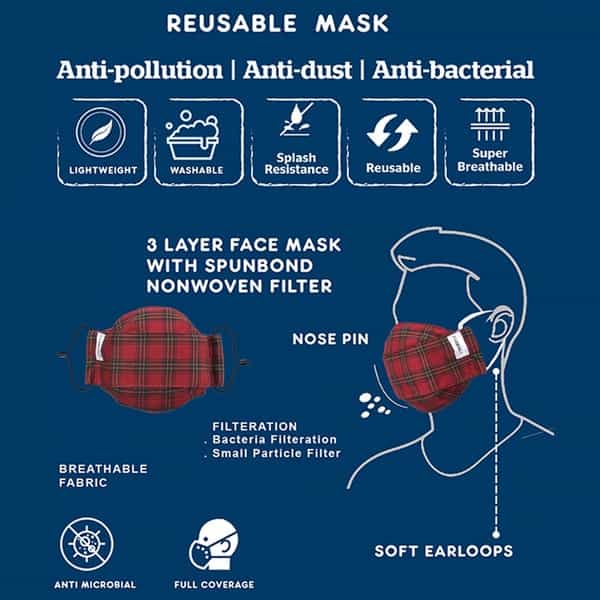 Carriall Adult Unisex 3 Layer Reusable Washable Cotton Mask (Camsm052) Pack Of 3