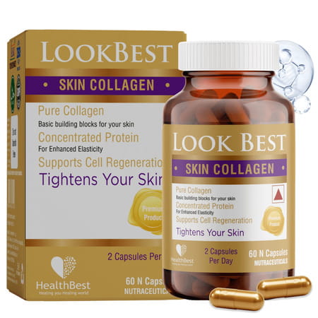 Healthbest Lookbest Skin Collagen Capsules|Skin Care|Skin Tightening|Pure Collagen|60 Capsules