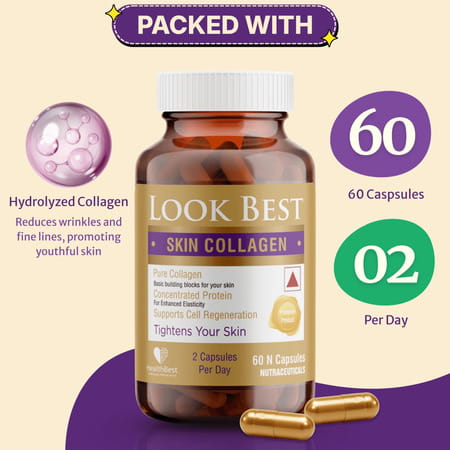 Healthbest Lookbest Skin Collagen Capsules|Skin Care|Skin Tightening|Pure Collagen|60 Capsules