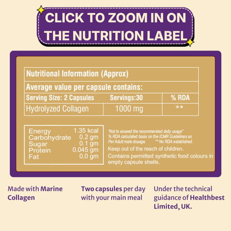 Healthbest Lookbest Skin Collagen Capsules|Skin Care|Skin Tightening|Pure Collagen|60 Capsules