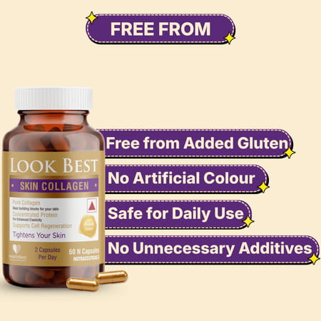 Healthbest Lookbest Skin Collagen Capsules|Skin Care|Skin Tightening|Pure Collagen|60 Capsules