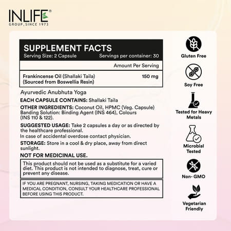 Inlife Natural Frankincense Oil Capsules | Derived From Boswellia Resin | Veg | 60N