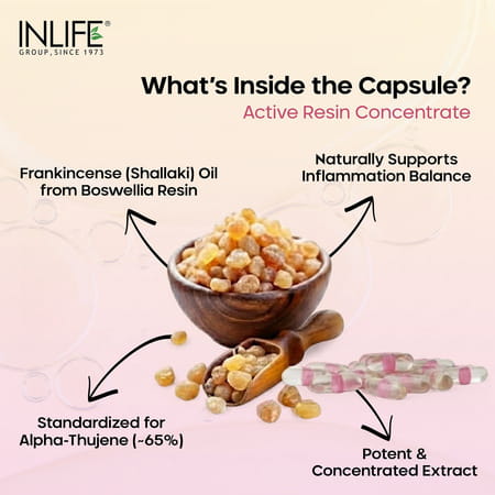 Inlife Natural Frankincense Oil Capsules | Derived From Boswellia Resin | Veg | 60N