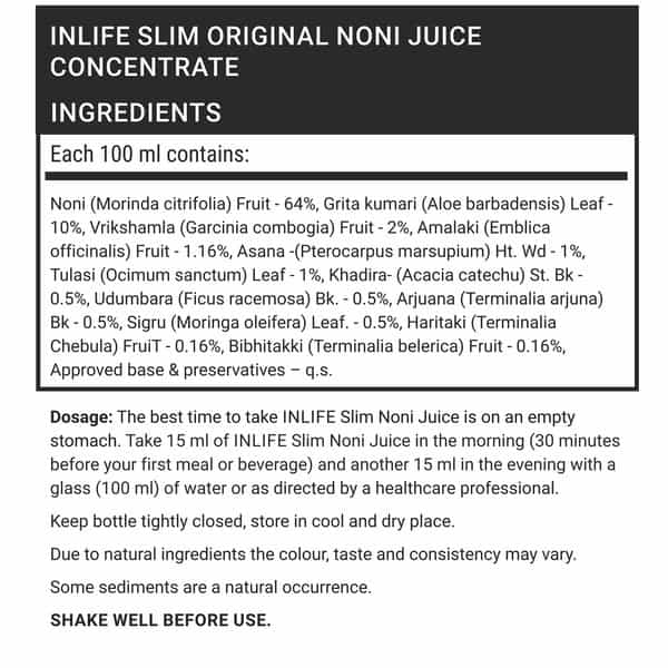 Inlife Slimming Noni Juice Concentrate Weight Management Supplement With Powerful Herbs - 1 Litre