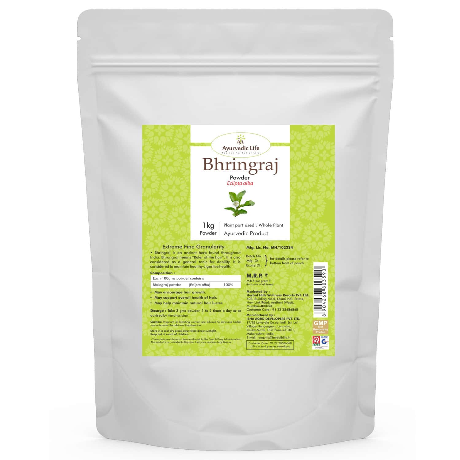 Ayurvedic Life Bhringraj Powder - 1 Kg Powder - Pack Of 4