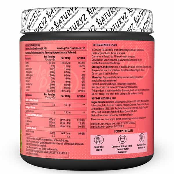 Naturyz Perfect Peach 4 In 1 Glute Builder With Creatine Bcaas Collagen For Lean Muscle -200G(Peach)