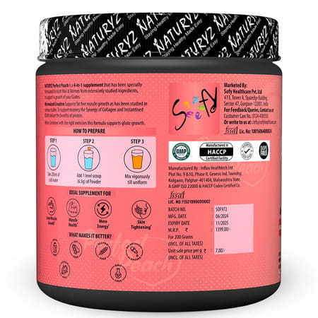 Naturyz Perfect Peach 4 In 1 Glute Builder With Creatine Bcaas Collagen For Lean Muscle -200g(Peach)