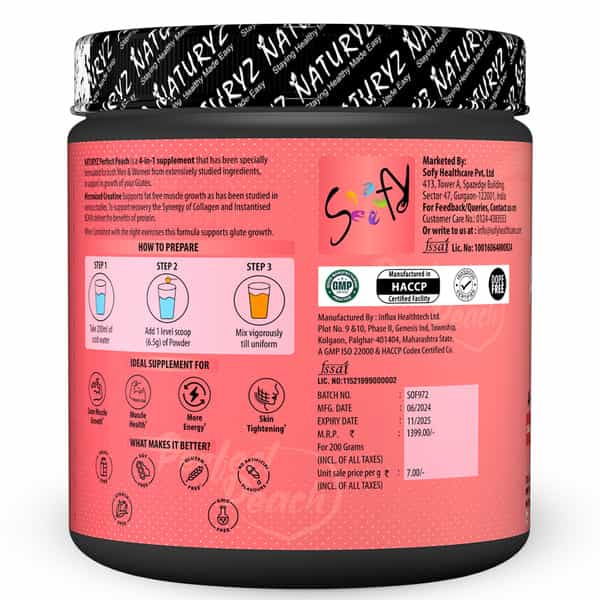 Naturyz Perfect Peach 4 In 1 Glute Builder With Creatine Bcaas Collagen For Lean Muscle -200G(Peach)