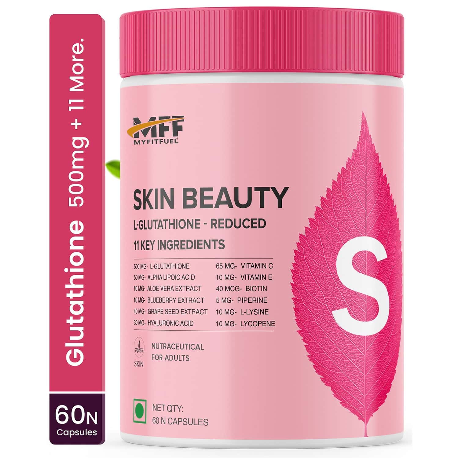 Myfitfuel Skin Beauty Glutathione (60 Capsules) +lycopene | Vitamin C E | Hyaluronic | Biotin More