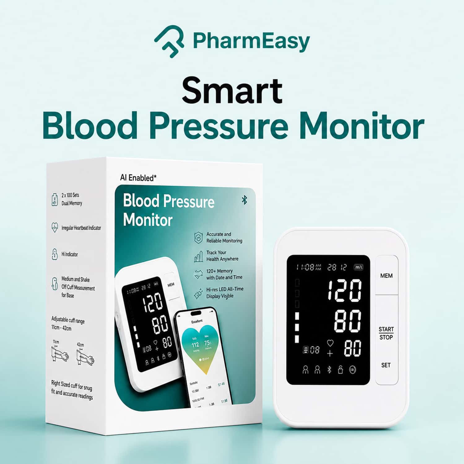 Pharmeasy Smart Connected Blood Pressure Monitor Obp-117 With Ai & Bt