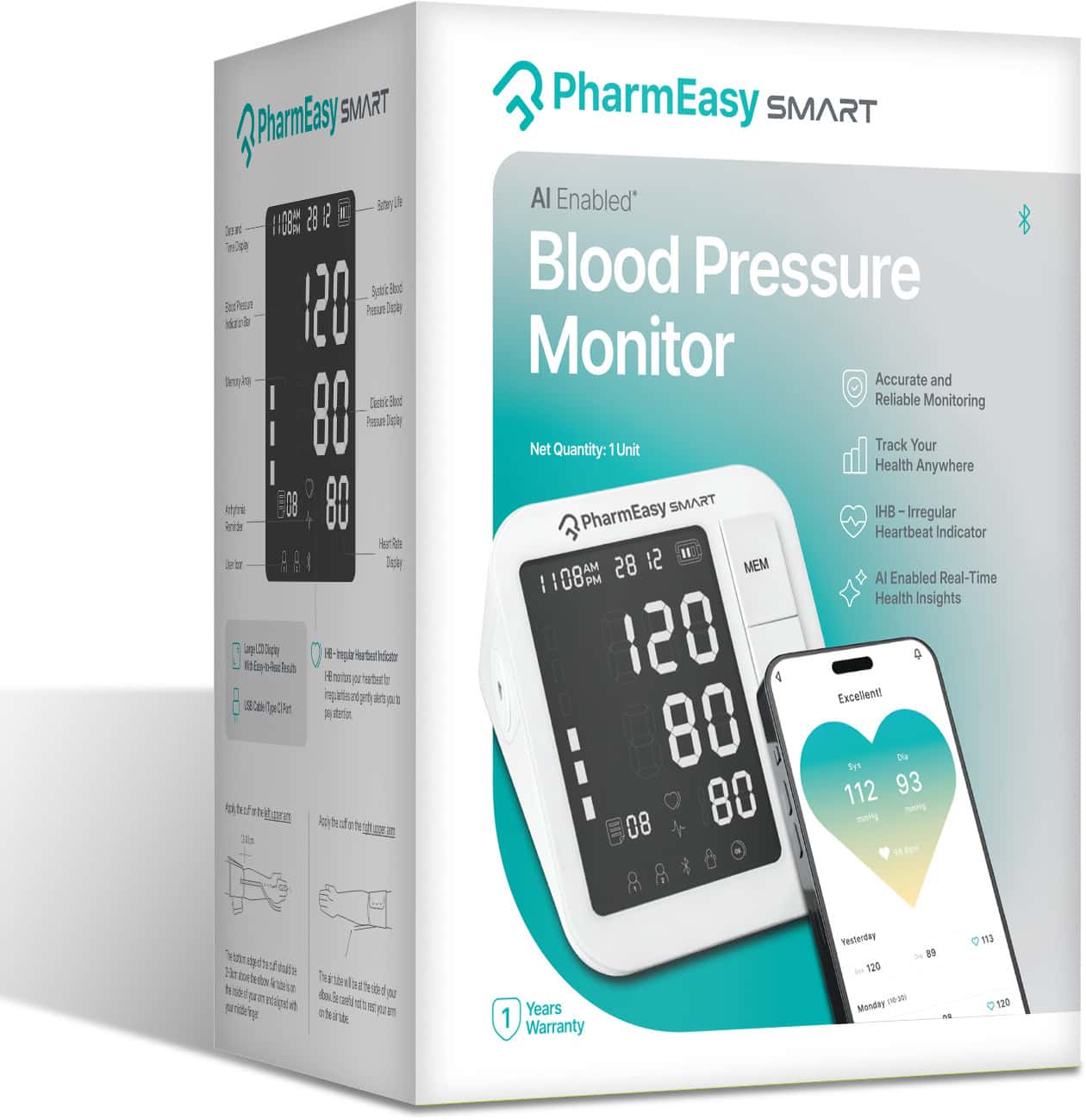 Pharmeasy Smart Connected Blood Pressure Monitor Obp-117 With Ai & Bt