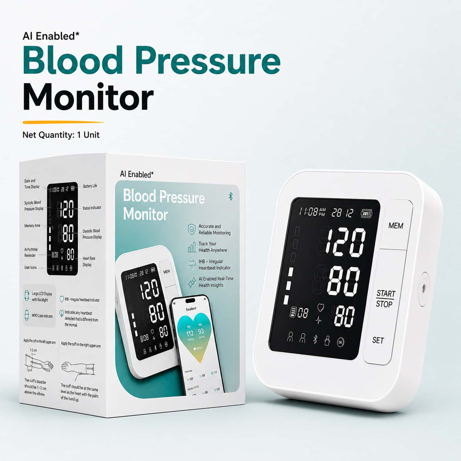 Pharmeasy Smart Connected Blood Pressure Monitor Obp-117 With Ai & Bt