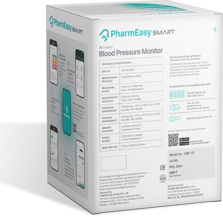 Pharmeasy Smart Connected Blood Pressure Monitor Obp-117 With Ai & Bt