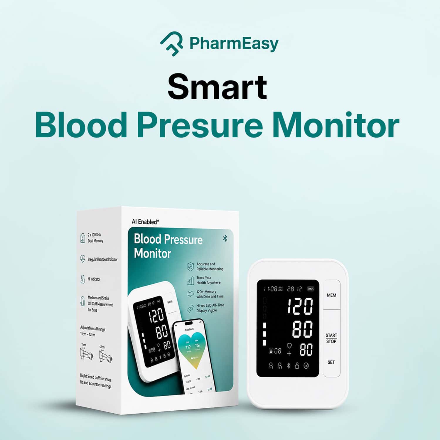 Pharmeasy Smart Connected | Obp-117 With Ai & Bt | Blood Pressure Monitor