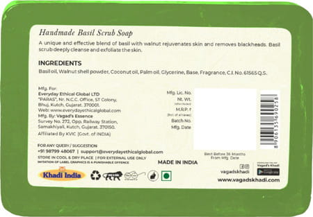 Vagad'S Khadi Basil Scrub Soap 125gm | Goodness Of Basil With Scrub Beads Pack Of 3