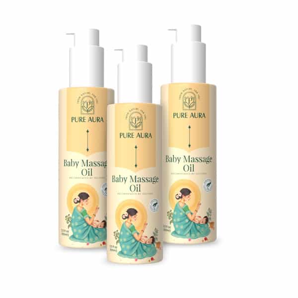 Pure Aura Baby Massage Oil | 100% Natural & Ayurvedic | Nourishes Skin & Hair 100Ml Pack Of 3