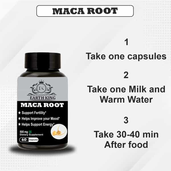 Earth King Maca Root Extract Dietary Supplement For Stamina & Libido Booster - 60 Capsules