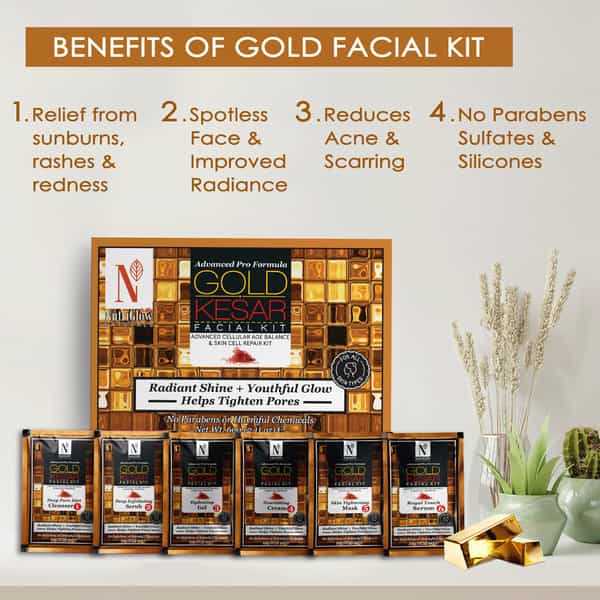 Nutriglow Natural's Set Gold Kesar Facial Kit (60Gm) Bleach (43Gm) & Face Wash (65Ml)