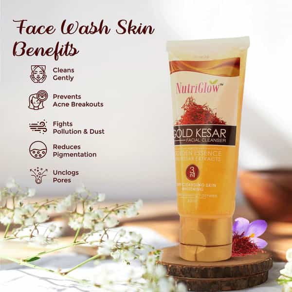 Nutriglow Natural's Set Gold Kesar Facial Kit (60Gm) Bleach (43Gm) & Face Wash (65Ml)