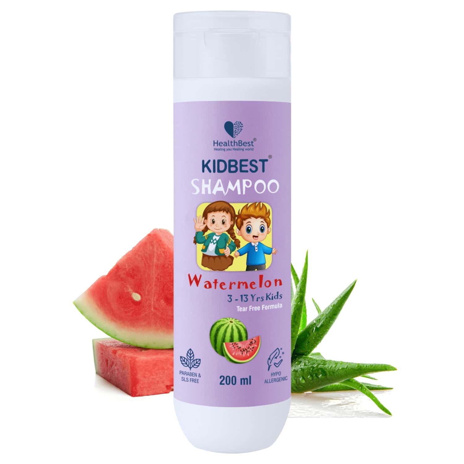 Healthbest Tear-free Shampoo For Kids Gentle & Nourishing Hair Cleanser Watermelon Flavor - 200ml