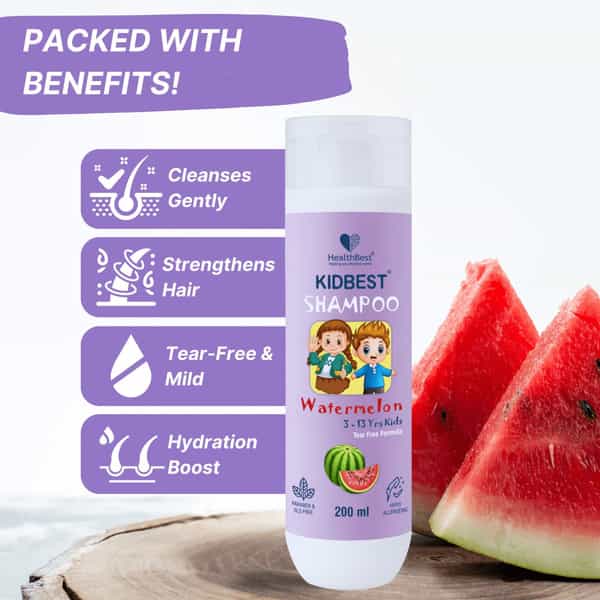 Healthbest Tear-Free Shampoo For Kids Gentle & Nourishing Hair Cleanser Watermelon Flavor - 200Ml