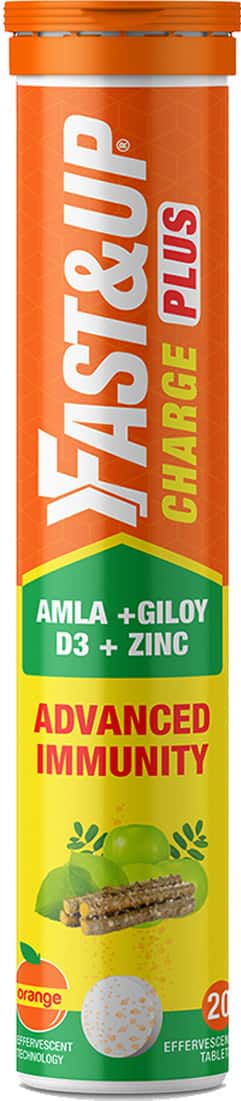 Fast&Up Charge Plus Vitamin C Tablets With Natural Giloy Vitamin D3+Zinc-Orange Flavour(20 Tablets)