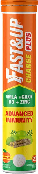 Fast&Up Charge Plus Vitamin C Tablets With Natural Giloy Vitamin D3+Zinc-Orange Flavour(20 Tablets)