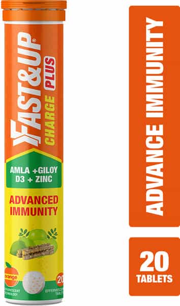 Fast&Up Charge Plus Vitamin C Tablets With Natural Giloy Vitamin D3+Zinc-Orange Flavour(20 Tablets)