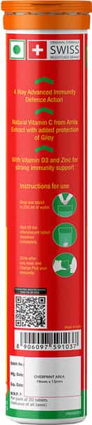 Fast&Up Charge Plus Vitamin C Tablets With Natural Giloy Vitamin D3+Zinc-Orange Flavour(20 Tablets)