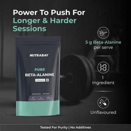 Nutrabay Pure 100% Beta Alanine Powder, Pre Workout Amino Acid Supplement|Unisex - 100g, Unflavoured