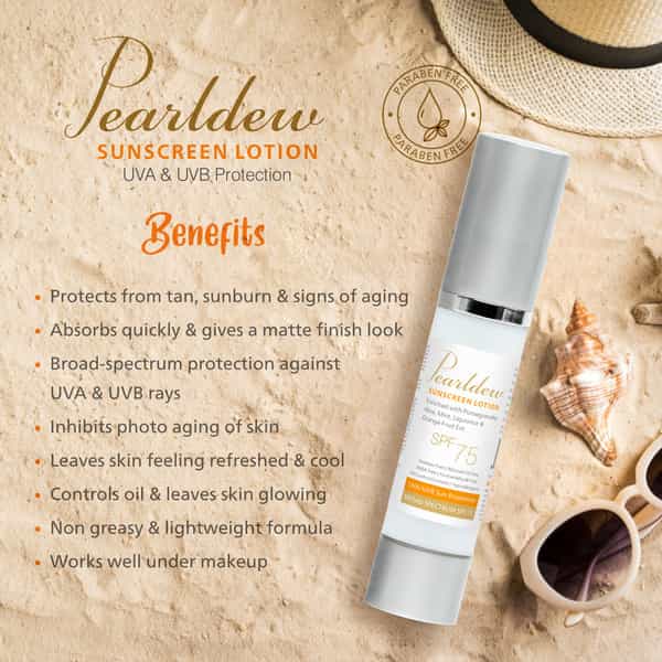 Pearldew Sunscreen Lotion Spf 75 | Uva Uvb Sun Protection For Men And Women | 50 Ml