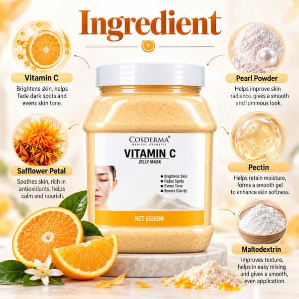 Cosderma Vitamin C Jelly Mask 650Gm| Brightens Skin | Fades Dark Spots & Boosts Natural Glow