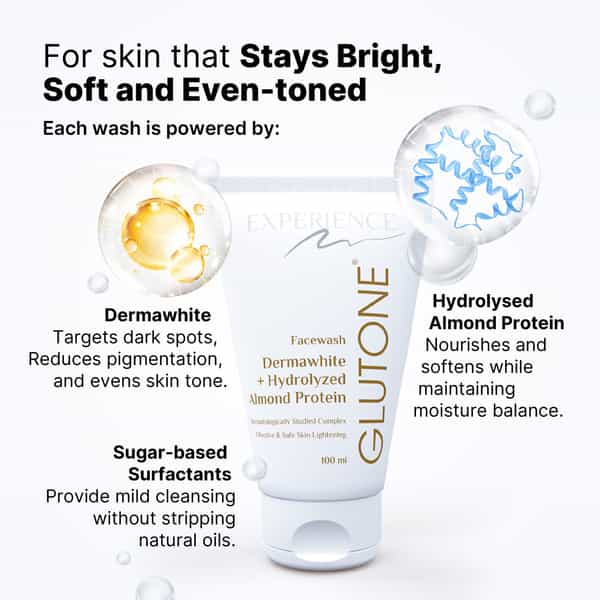Glutone Face Wash With Dermawhite And Hydrolysed Almonds For Brighter & Radiant Skin Pack Of 6