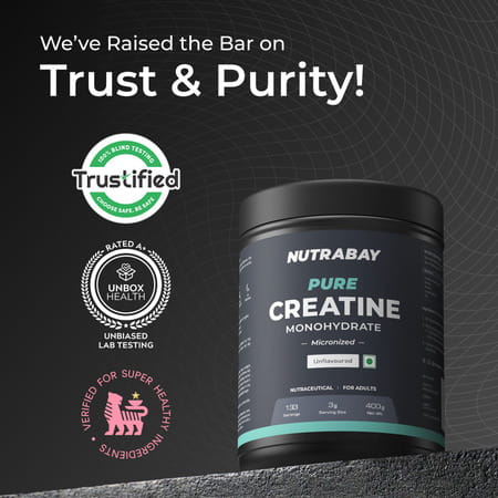 Nutrabay Pure Micronised Creatine Monohydrate Powder | Trustified Certified | 3g/Serving - 400g