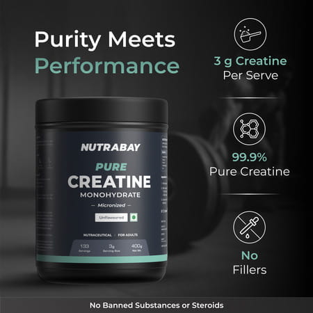 Nutrabay Pure Micronised Creatine Monohydrate Powder | Trustified Certified | 3g/Serving - 400g