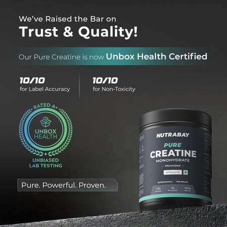 Nutrabay Pure Micronised Creatine Monohydrate Powder | Trustified Certified | 3g/Serving - 400g